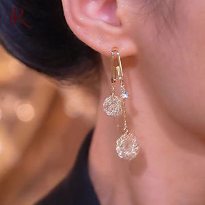 Frascati Korean Fashion Zircon Mesh Circle Chain Drop Earrings Dangle Earrings For Women Girls Trendy Gift Jewelry