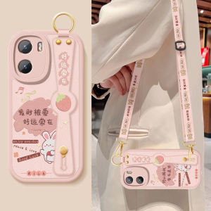 Vivo Y35 Y35M Y35 plus Silicone Leather Phone Case Womens Style Full Cover Wrist Strap Lanyard Anti-Fall Protection Couple Shell