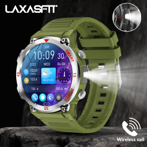 laxasfit | LAXASFIT Mens Outdoor Smart Watch Ultra Long Life Flashlight Bluetooth Talk AMOLED Screen Rugged Sports & Fitness Smartwatch