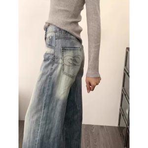 American Retro Washed Loose Straight Leg Jeans Womens New High Waist Slimming Wide Leg Pants Cotton Commute Style Spring 2025