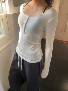 GO GO BURN American Style White round Neck Sun Protection T-Shirt Womens Slim Fit Long Sleeve Top for Autumn 2025