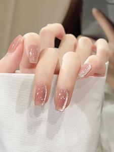 Handmade Nail Art Ice Tea Bubble Cat Eye Nail Stickers Gentle Ice Transparent Wearable False Nails Removable Beauty Nail Patches