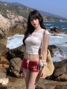 Unique Sweet And Spicy Butterfly Knot Hollow out Lace Embroidered Short Sleeve Top for Young Women in Summer Regular Length