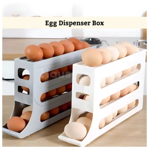 Ready Stock Auto Slide Egg Holder Automatic Rolling Anti-Slip Tray Storage Easy Access Dispenser Container Gravity Sliding Fridge Organizer Rak Telur Kotak Peti Sejuk Tempat Simpanan Dapur Stable Base First In First Out Design Refrigerator Stackable Box