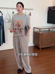 ฤดูร้อน รูปแบบใหม่ ผ้าฝ้าย เสื้อยืดขนม ลายพิมพ์ตัวอักษร ลำลอง ชิค แขนสั้นยาวปานกลางสนุกต่อต้านริ้วรอย อินเทรนด์ เสื้อผ้าผู้หญิง