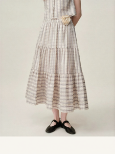 AIVEI | Summer Cottage Style Plaid Aesthetic Half Skirt