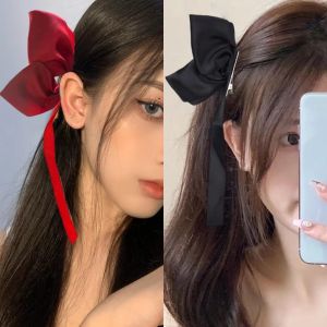 2Pcs Black White Ribbon Hair Bows Clips Vintage Bowknot Side Hairpin Cute Girls Barrettes Headdress Hair Accessories For Women