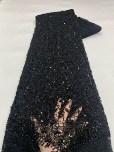 Luxury 5 Yards Elegant Handmade Embroidery Sequins Beaded Lace Fabric High Quality African Style for Wedding Sewing