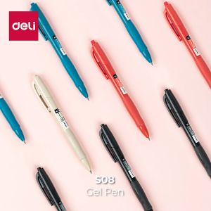 Deli Gel Pen / Pulpen Gel Retractable Pen Cetek 0.5 mm Tinta Hitam Biru Merah Isi 12 pcs S08