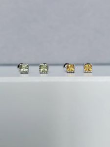 Natural Yellow Crystal Peridot 2mm Square Pure Silver Screw Rotate Ear Studs Business OL Style Geometric Pattern Couple Jewelry