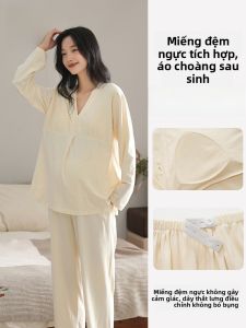 MiiOW | Áo ngủ cho bà bầu có đệm ngực thấm hút ẩm thoáng khí cho giai đoạn sau sinh mặc ở nhà mùa thu dài tay cổ chữ V