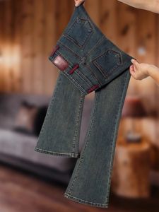 High Waist Flared Jeans Womens Angra Red Spring Autumn Style Zipper Closure Long Pants Anti-Wrinkle Slim Fit Deep Color