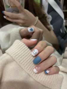 Bộ 24 móng tay giả ngắn trơn - DY 278 - hình mặt cười sang trọng dễ thương cho nữ màu xanh dương - Kèm keo dán móng CÓ ẢNH SP THẬT