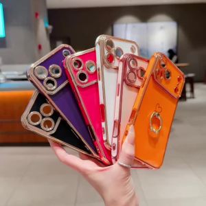 360 Rotating Ring Stand Case for iPhone 17 Pro Max 15 14 13 16 Plus Air Plating Shockproof Holder Soft TPU Fashion Love Cover