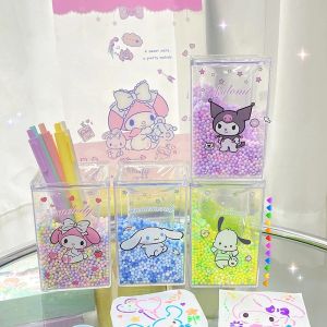 Sanrio My Melody Kuromi Transparent Acrylic Foam Pen Holder Cinnamoroll Pachacco Kawaii Girls Makeup Brush Storage Container