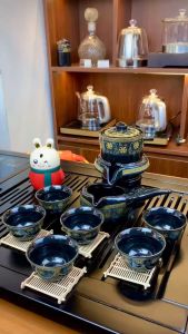 Bộ Ấm Chén Pha Trà Cối Xay Hoa Văn Chất Liệu Gốm Sứ Cao Cấp( Gồm bộ cối xay và 6 chén)