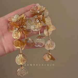 Black Lace Flower Tassel Earrings Vintage Exaggerated High-End New Chinese Style Small Luxury Elegant Ear Jewelry