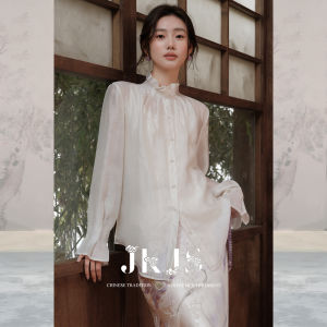 JK&JS | Áo Sơ Mi Trắng Phong Cách Trung Quốc Mới Có Chi Tiết Gỗ Tai Spring/Summer