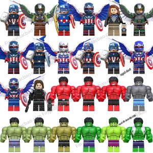 Super Heroes Falcon Captain America 4 Hulk Green Giant Building Blocks Figure