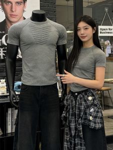 ZHUOCAN | Quick-Drying Seamless Jacquard Fitness T-Shirt Short Sleeve