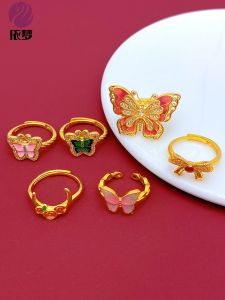 Adjustable Butterfly Design Ring Hand-Painted Enamel Diamond Embedded Womens Fashion Jewelry Never Fade in Color