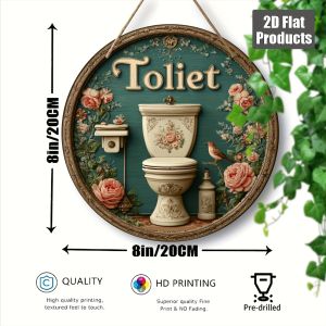 2D Retro Flower-Shaped Toilet Sign Wooden Round Disc Art Pendant for Home Farm Restaurant Mall - Hanging Decorative Toilet Sign