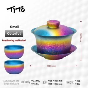 TiTo กาน้ำชาไทเทเนียม Gaiwan มีฝาปิดที่คลุมพกพาได้ถ้วยชาใบเล็กเครื่องชากันลวกผนังแบบพกพาคู่ถ้วยชงชา