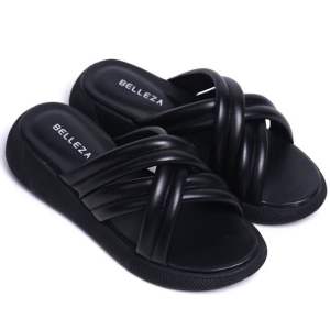 BELLEZA Platform Sandals EMMA BLACK | sendal selop wanita model silang hak sedang 3cm - 4cm warna hitam | sandal rumah / pergi wedges cewek / perempuan beleza shoes official