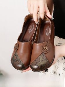 SHIPAILUO | Comfortable Leather Soft Bottom Flat Shoes For Women Anti-Slip Spring Autumn Casual Round Toe Low Heel Fashionable Butterfly Knot