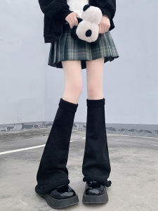 Knitting Wide Leg Fur Ball Bows Pile Style Foot Sock Fall and Winter Subculture Cute Lolita Long and High Calf Leg Warmer White