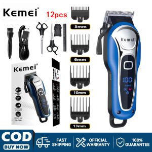 Kemei KM1995 Professional Electric Hair Clipper Rechargeable Hair Trimmer LCD Screen Display Beard Shaver Blue
