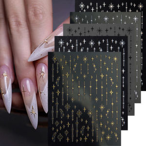 Miếng Dán Trang Trí Móng Tay 3D Hình Sao Tự Dính Chất Liệu Kim Loại Màu Bạc Tự Làm Phụ Kiện Trang Trí Móng Tay