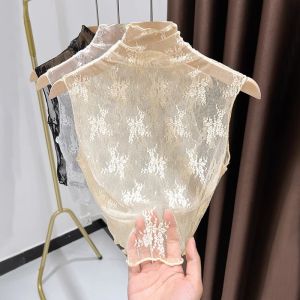 Áo Vest Không Tay Ren Cổ Cao Giả Ren Cổ Bẻ Gỗ Cho Nữ Mùa Xuân Áo Lót Không Tay Áo Khoác Ngoài Chất Liệu Khác