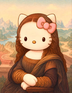 Bandai | Oil Painting Abstract Hello Kitty Mona Lisa By Numbers Home Decor Modern Wall Decor for Living Room Bedroom Gift No Frame