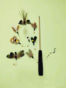 Fishing Rod Cat Toy Extendable Self Entertaining Interactive Realistic Bug Design Feathers Replacement Head for Cats