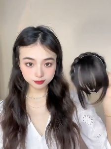 Tóc Giả Headband Với Bangs Cô Gái Xương Cá Bện Tóc giả mái thưa Headbands Mô Phỏng giả liền mạch băng đô Tóc Giả Bang Phụ kiện tóc Cho Phụ Nữ