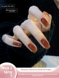 MONLEYTA | Nhựa giả móng tay thời trang mùa hè 2025 Nhựa giả móng tay ngắn và trung bình hoàn chỉnh Nhựa giả móng tay Ice Tea Mini Long Nails