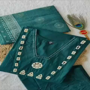 Elegant  A-Line Kurti Pent Dupatta Set Cotton With Hand Block Print_402 [pro order]