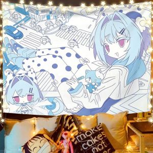 VIKAMA Hoạt Hình Anime Cô Gái Tấm Thảm Phong Cách Ngọt Ngào Nền Ánh Sáng Treo Tường Trang Trí Cho Phòng Ngủ Phòng Khách Polyester Không Dệt