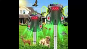 Solar Ultrasonic Animal Repeller LED Flashing Light Alarm Sound Scare Pigeon Birds Mouse Foxes Repeller for Garden Outdoor