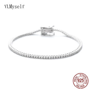 YLMyself 925 Sterling Silver Tennis Bracelet 1.5mm White Cubic Zirconia Fine Jewelry Anniversary Wedding Gift 15-18CM for Women