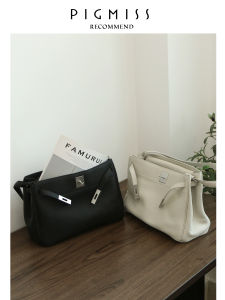 PIGMISS Top Layer Cowhide Kelly Large Capacity Commuter Bag Womens High-End Sensation Single Shoulder Slant Cross Tote Bag