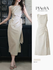 PIAOYA | French Vintage Dots Sleeveless Waist-Tie Slim Dress