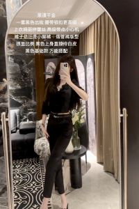 Elegant High Waist Casual Pants Set Street Style Korean Fashion Black Suit Slim Fit Leisure Trousers for Women