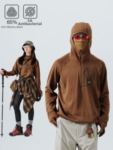 Outdoor Merino Wool Fleece Hoodie Antibacterial Lock Temp Half Zip