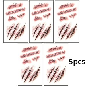 10/5pcs Bloody Wound Scar Stickers Halloween Makeup Temporary Tattoos Fake Zombie Body Art Stickers for Cosplay Parties Pranks