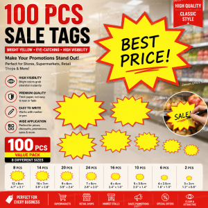 100pcs Yellow Card Pricing Labels Commodity Price Tag Shop Tags Promotional Advertising Stickers Retail Business Sales