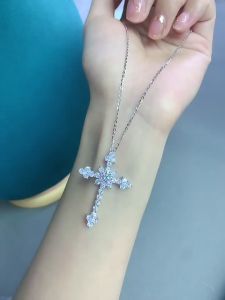 《302》[With Certificate]Bestone S925 Sterling Silver Moissanite Diamond Cross Pendant Necklace for Women