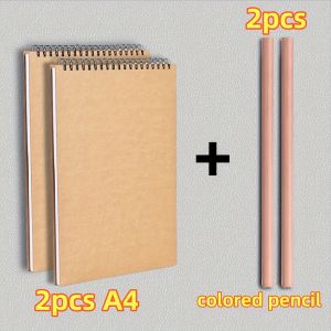 A4/16K/A5/A6 Two Sketchbooks + Two Colored Pencils Top Spiral Binding 30 Sheets Each Perfect for Drawing Kits Writing Artist
