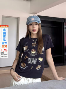 เสื้อยืดคอกลมแขนสั้นผ้าฝ้ายลายปักสไตล์อเมริกันย้อนยุคสำหรับผู้หญิง ทรงหลวมสบาย ๆ สำหรับฤดูร้อน